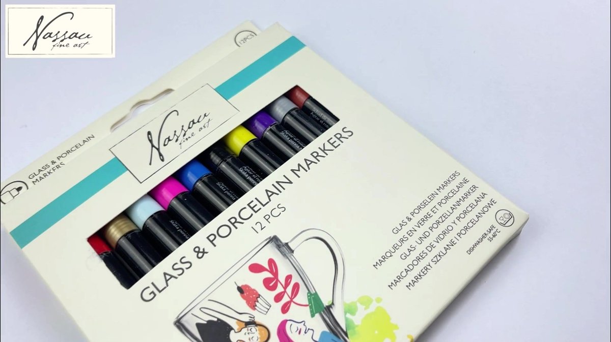 Nassau Fine Art Glas & Porselein Markerset - 12 Kleuren