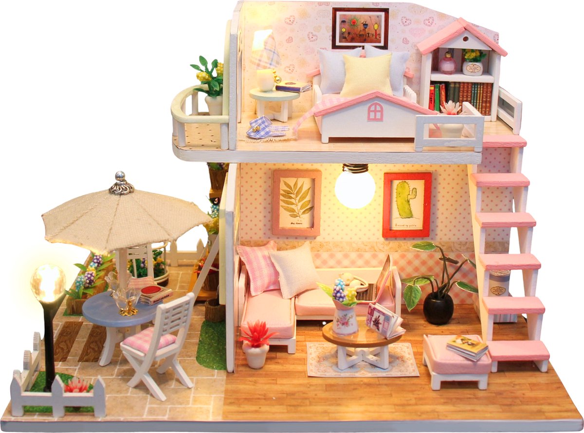 Crafts&Co Miniatuur Poppenhuis Kit - Roze Slaapkamer