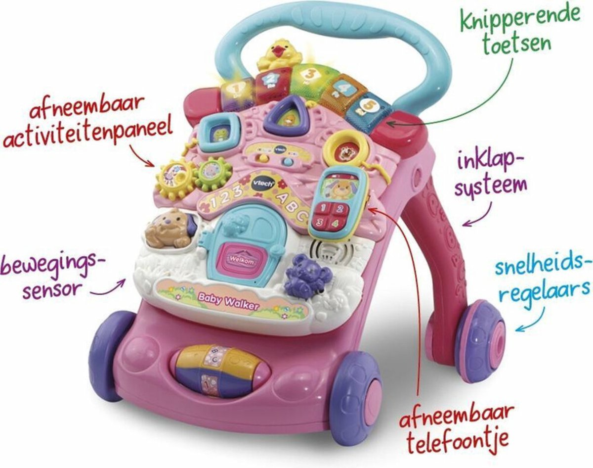 VTech Roze Baby Walker met Interactief Speelpaneel