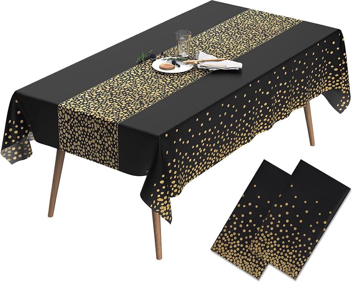 Partizzle® Zwarte & Gouden Wegwerptafelkleden - 2 Stuks