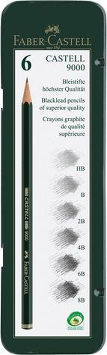 Faber-Castell 9000 Grafietpotloden in Blik - Set van 6