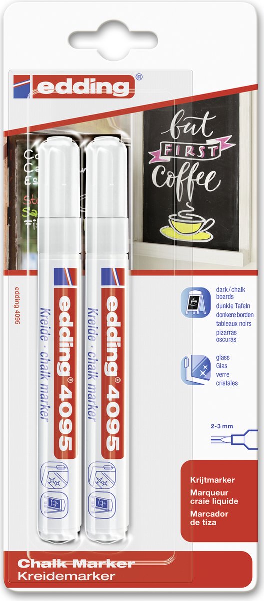 edding 4095 Vloeibare Krijtmarker Wit - Set van 2 - Ronde Punt