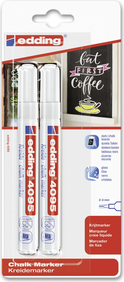 edding 4095 Vloeibare Krijtmarker Wit - Set van 2 - Ronde Punt