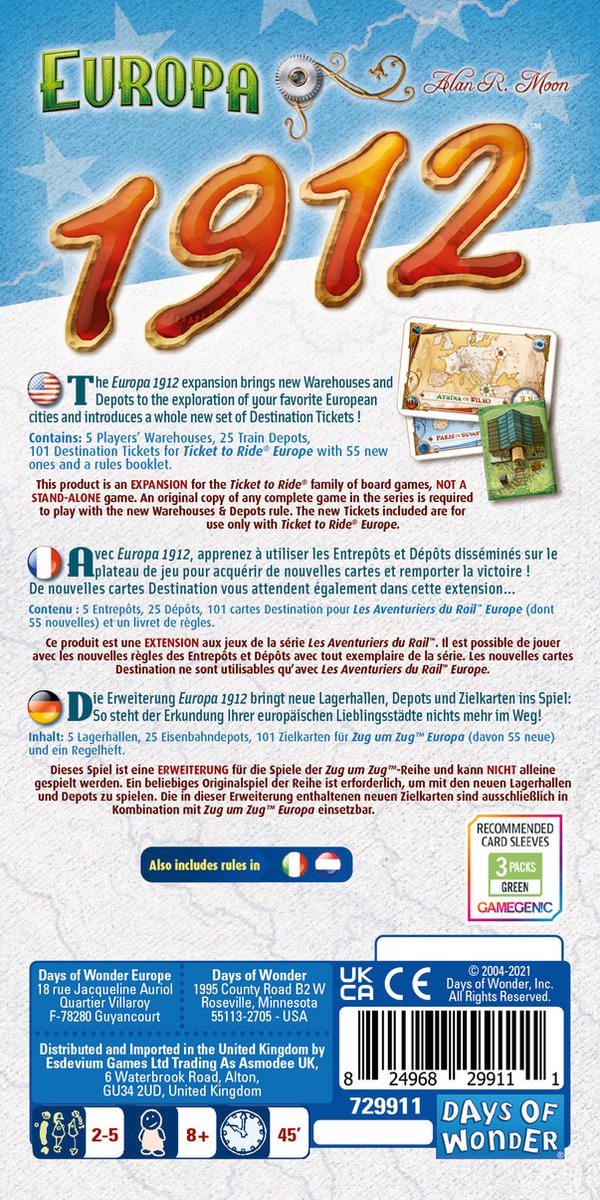Days of Wonder Ticket to Ride - Europa 1912 Uitbreiding