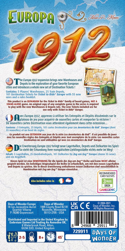 Days of Wonder Ticket to Ride - Europa 1912 Uitbreiding