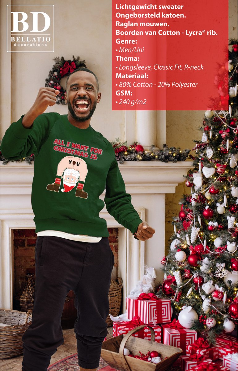 Bellatio Kersttrui voor Heren - All I Want is - Groen - XL