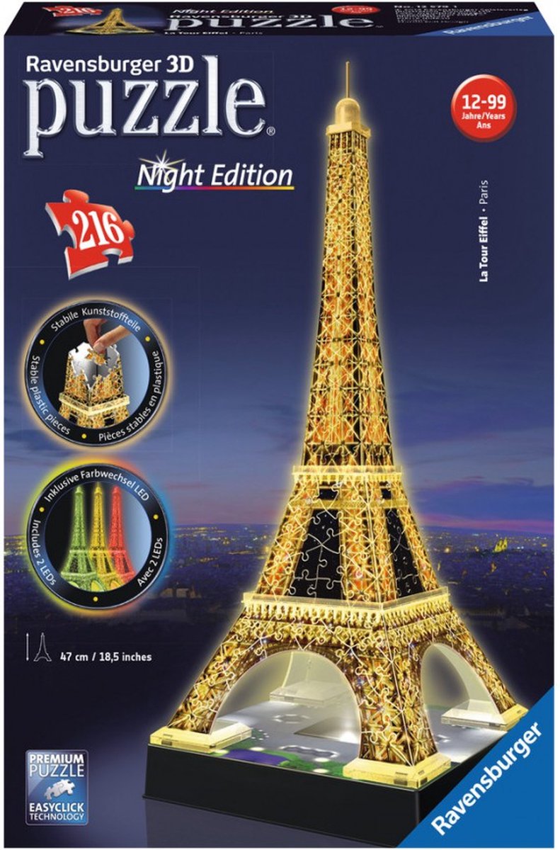 Ravensburger Eiffeltoren bij Nacht 3D Puzzel - 216 Stukjes