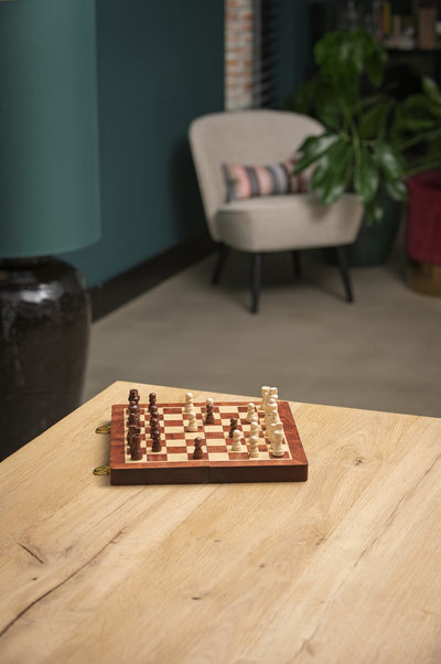 Longfield Houten Opvouwbaar Schaakspel 24,5 cm - Bruin