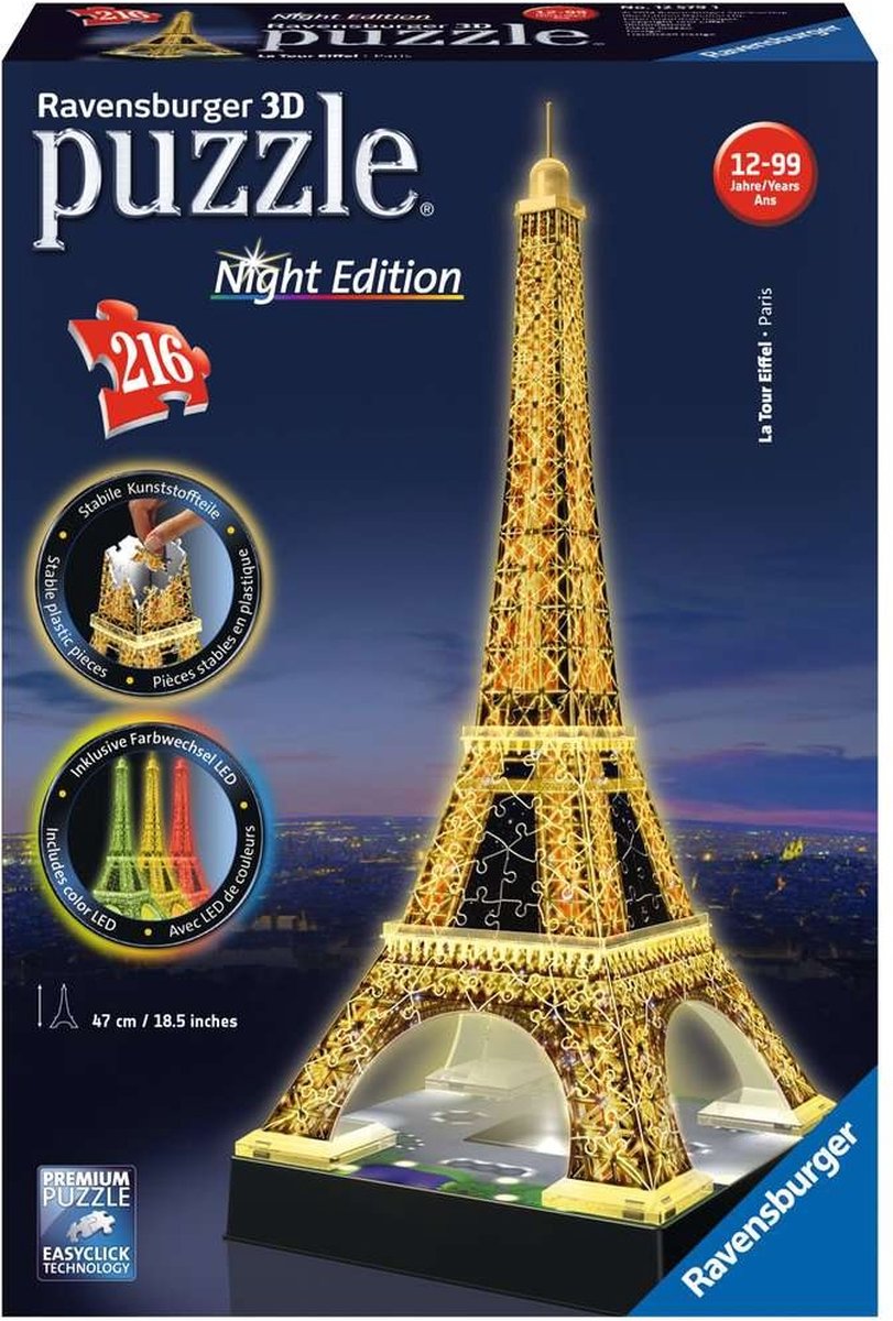 Ravensburger Eiffeltoren bij Nacht 3D Puzzel - 216 Stukjes