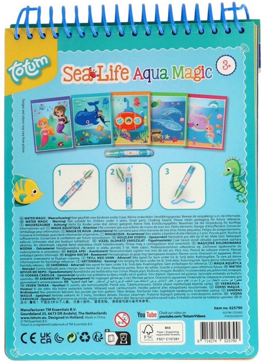 Totum Aqua Magic Kleurboek Zeeleven - Herbruikbaar 16x21 cm