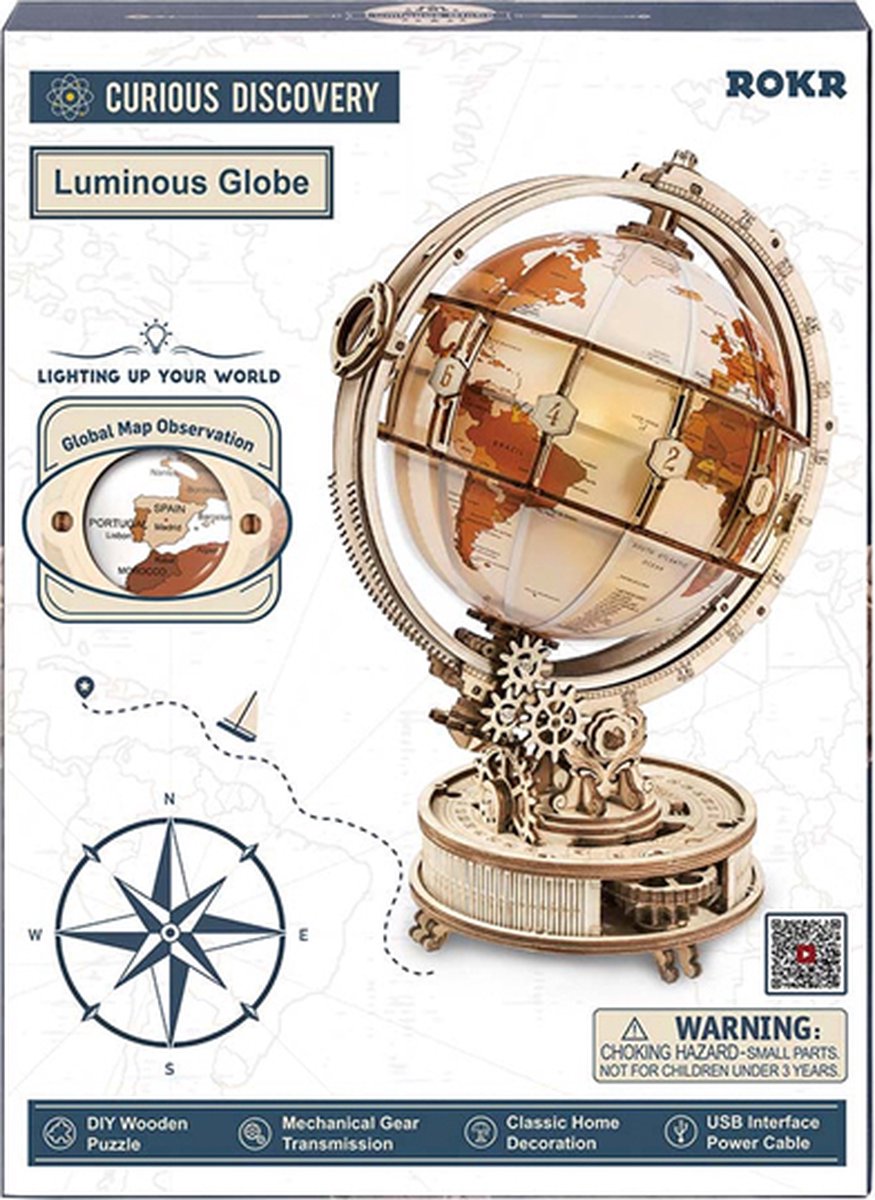 Robotime Luminous Globe ST003 - Houten Wereldbol Maquette
