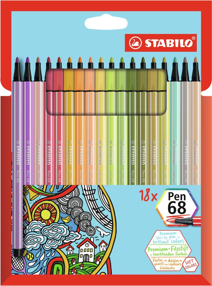 STABILO Pen 68 Premium Finelinerset - 18 Nieuwe Kleuren
